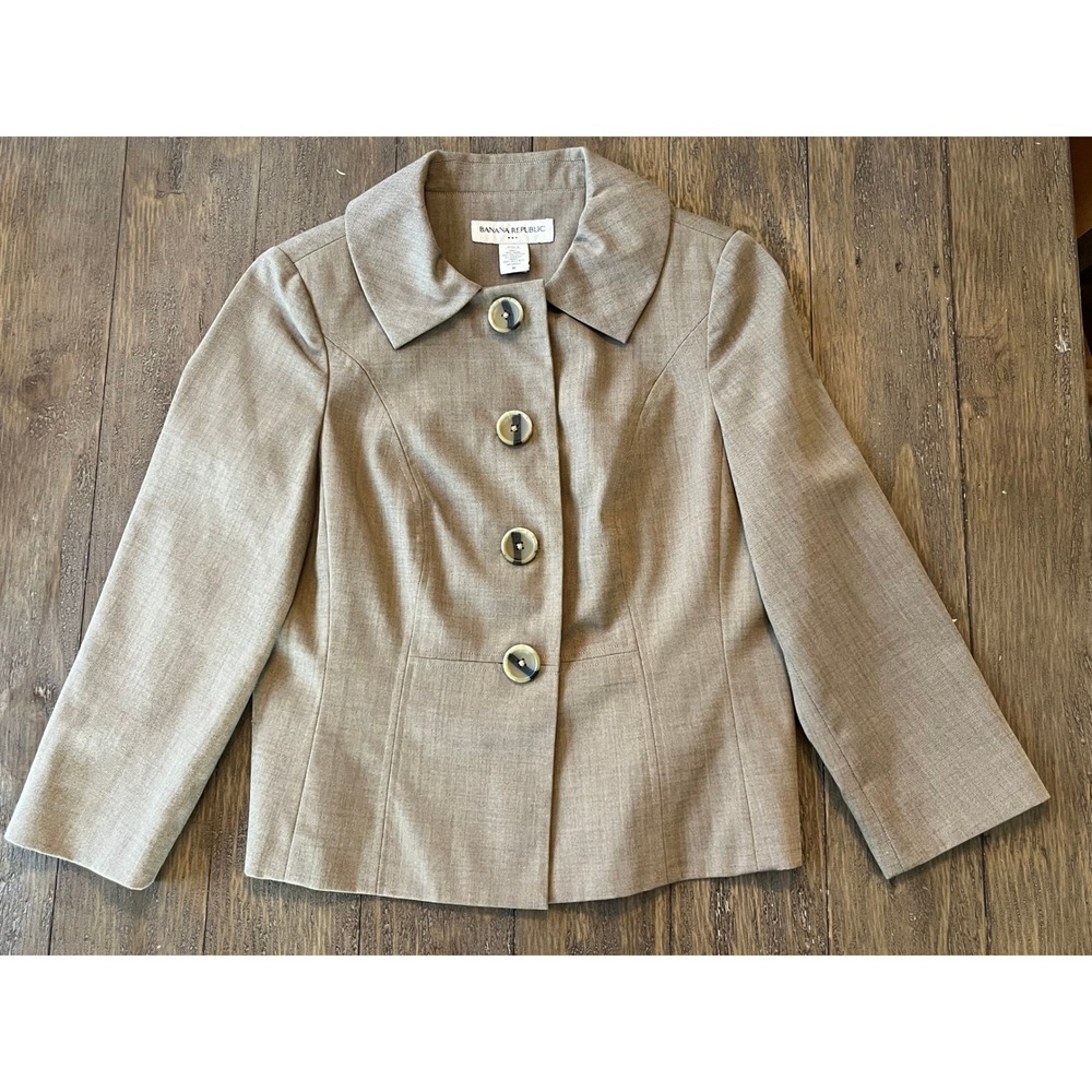 Banana Republic Taupe Wool Blend Button Front Blazer Jacket Womens Size M